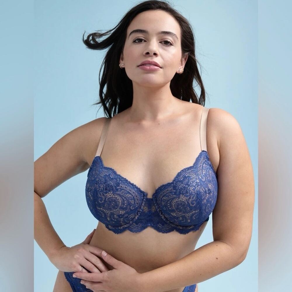THIRDLOVE 24/7 Lace Balconette Bra in Blue, Women’s Size 38E / 38DD